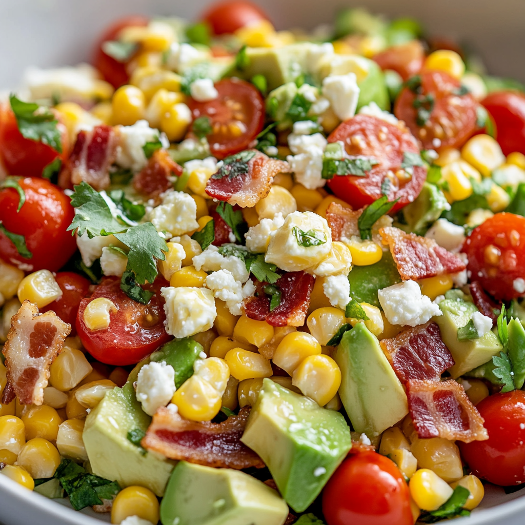 Avocado Corn Tomato Salad with Creamy Cilantro-Lime Dressing