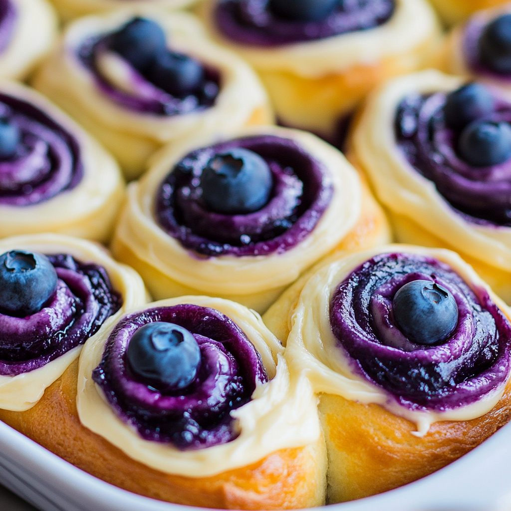 Blueberry Cinnamon Rolls with Blueberry Cream Cheese Frosting