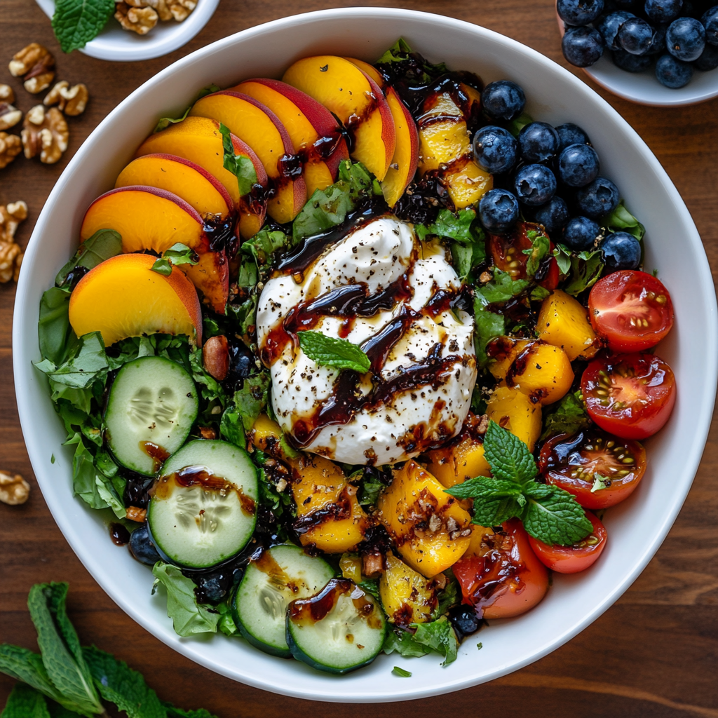 Grilled Peach and Burrata Salad with Balsamic