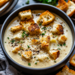 Creamy Garlic Bread Soup with Homemade Croutons