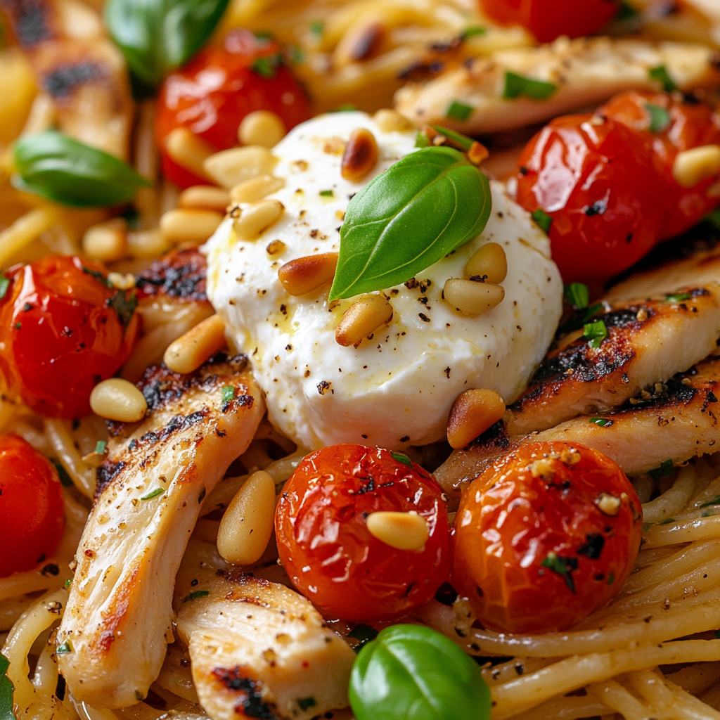 Chicken Spaghetti with Burrata and Lemon Butter Garlic Sauce 8 Chicken Spaghetti with Burrata and Lemon Butter Garlic Sauce