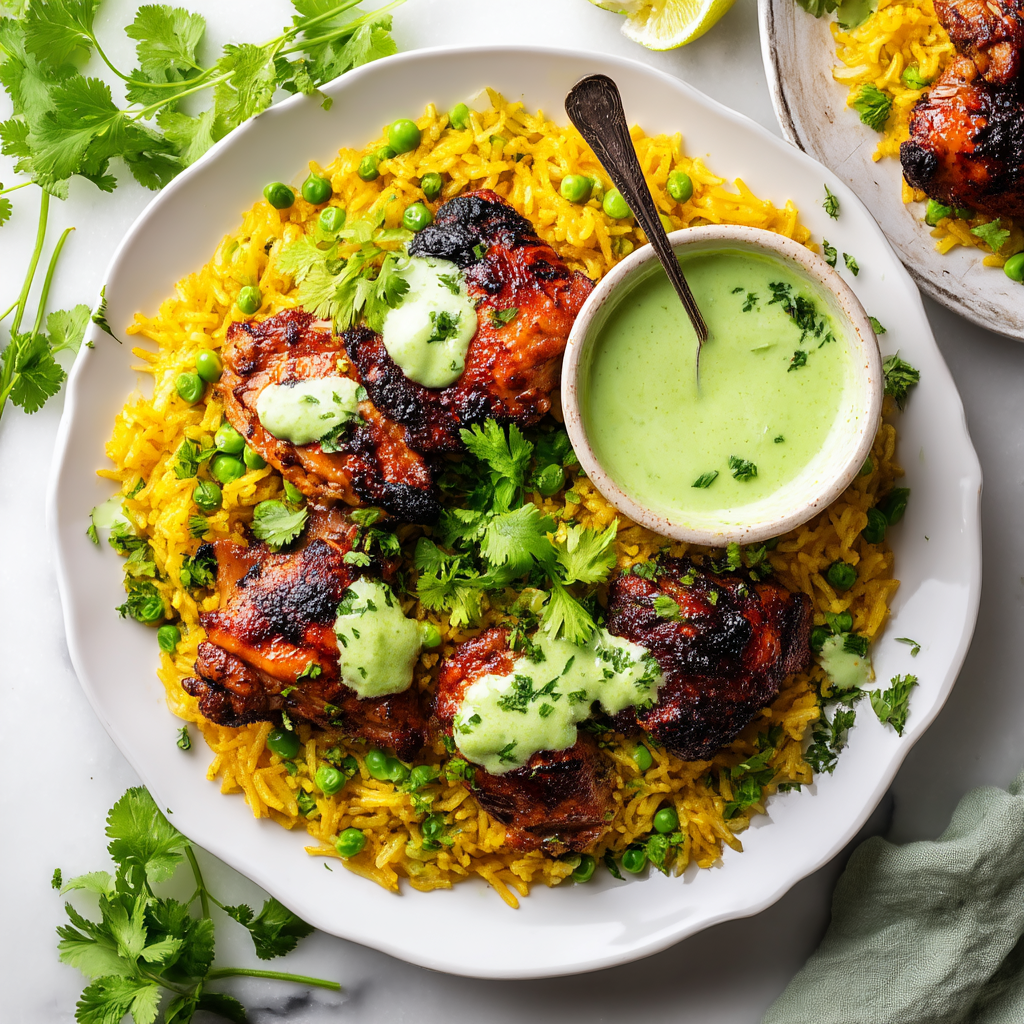 Peruvian Chicken & Rice with Green Sauce