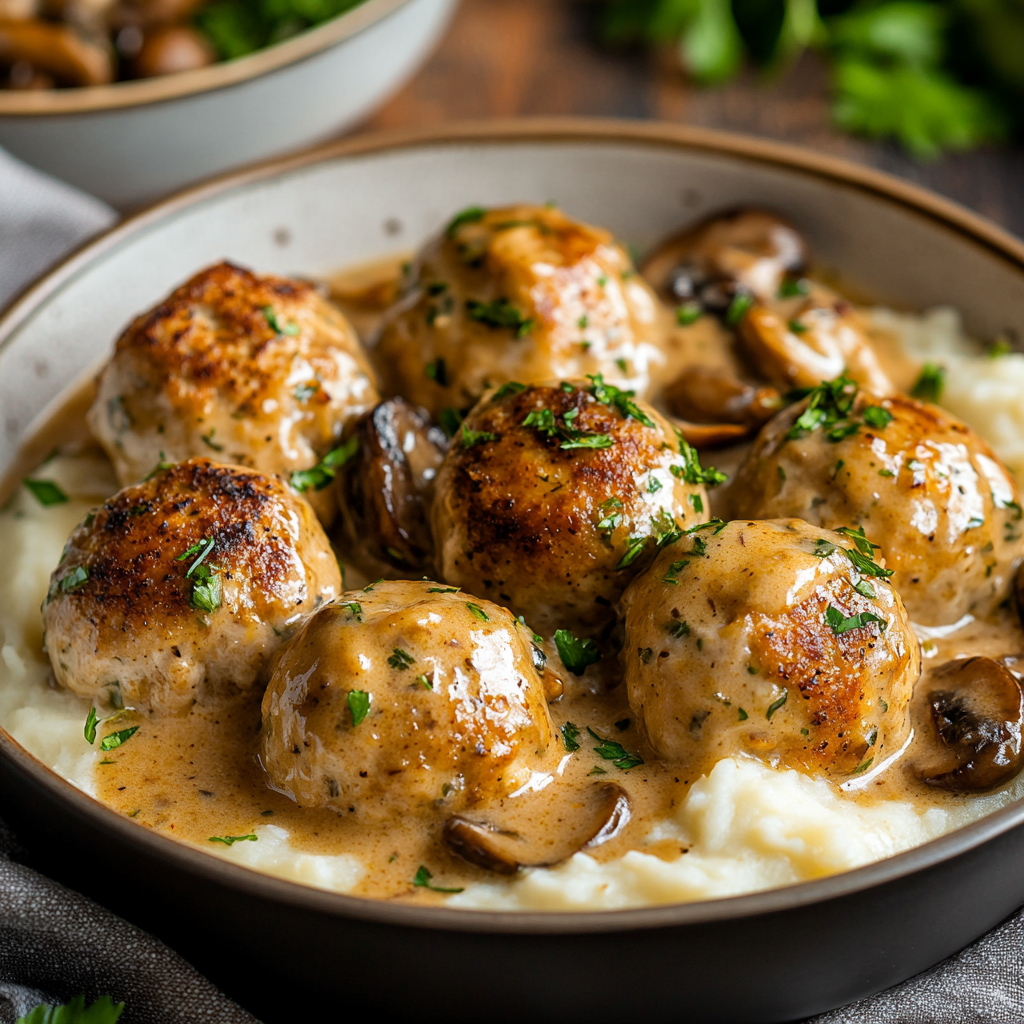 Creamy Mushroom Chicken Meatballs