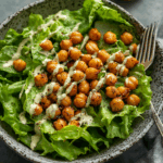 Creamy Vegan Caesar Salad with Roasted Chickpeas and Tahini Caesar Dressing