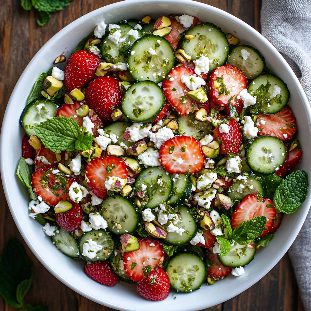 Refreshing Strawberry Cucumber Salad with Feta & Mint
