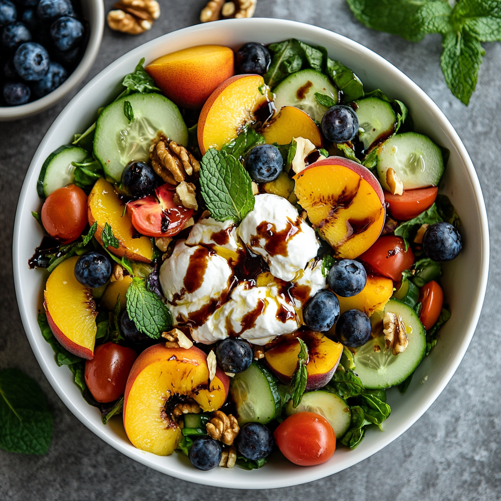 Grilled Peach and Burrata Salad with Balsamic