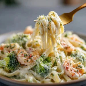 Shrimp Alfredo Fettuccine & Broccoli