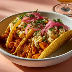Red Chile Chicken Tacos with Creamy Corn Recipe