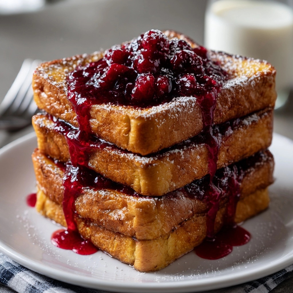 Eggnog French Toast with Raspberry Sauce Recipe - Recipe Image