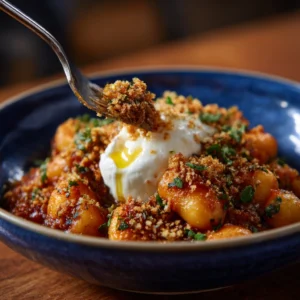 Millionaire Gnocchi with Red Sauce, Herbed Ricotta, and Golden Crispies Recipe