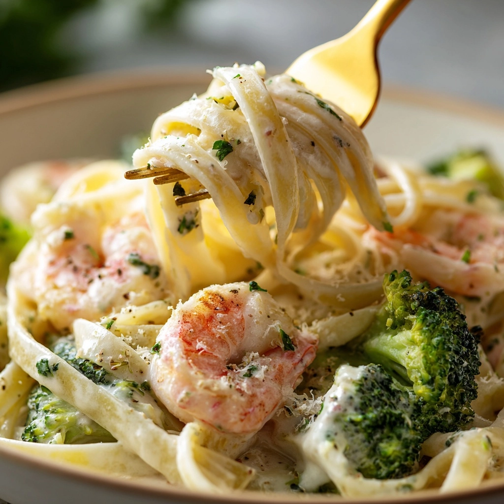 Shrimp Alfredo Fettuccine & Broccoli - Recipe Image