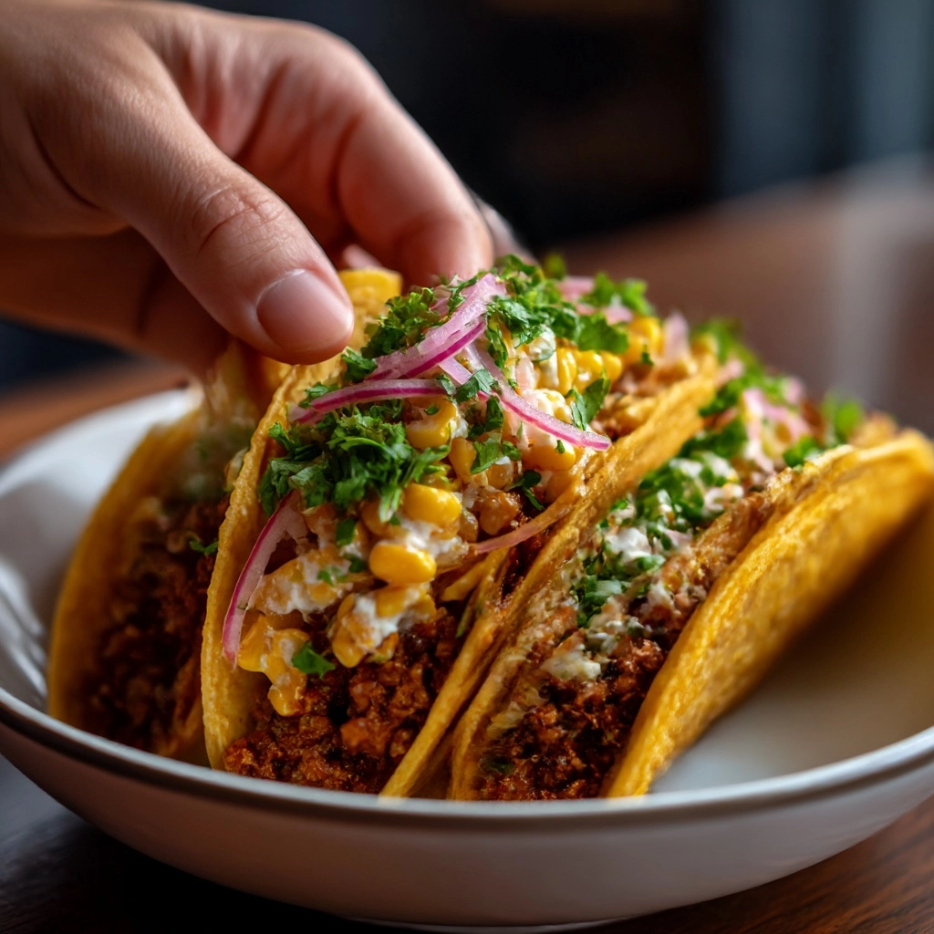 Red Chile Chicken Tacos with Creamy Corn Recipe - Recipe Image