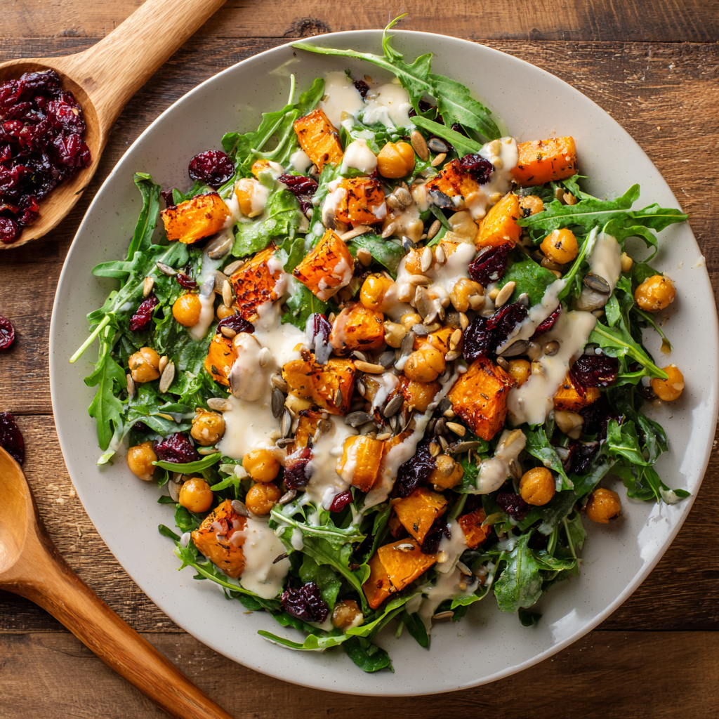 Roasted Sweet Potato and Chickpea Salad with Tahini Sauce