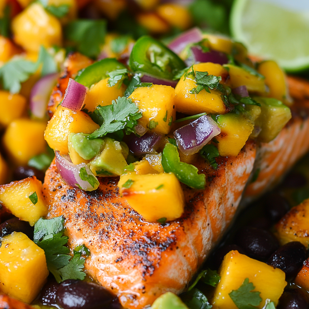 Baked Blackened Salmon with Mango Avocado Salsa