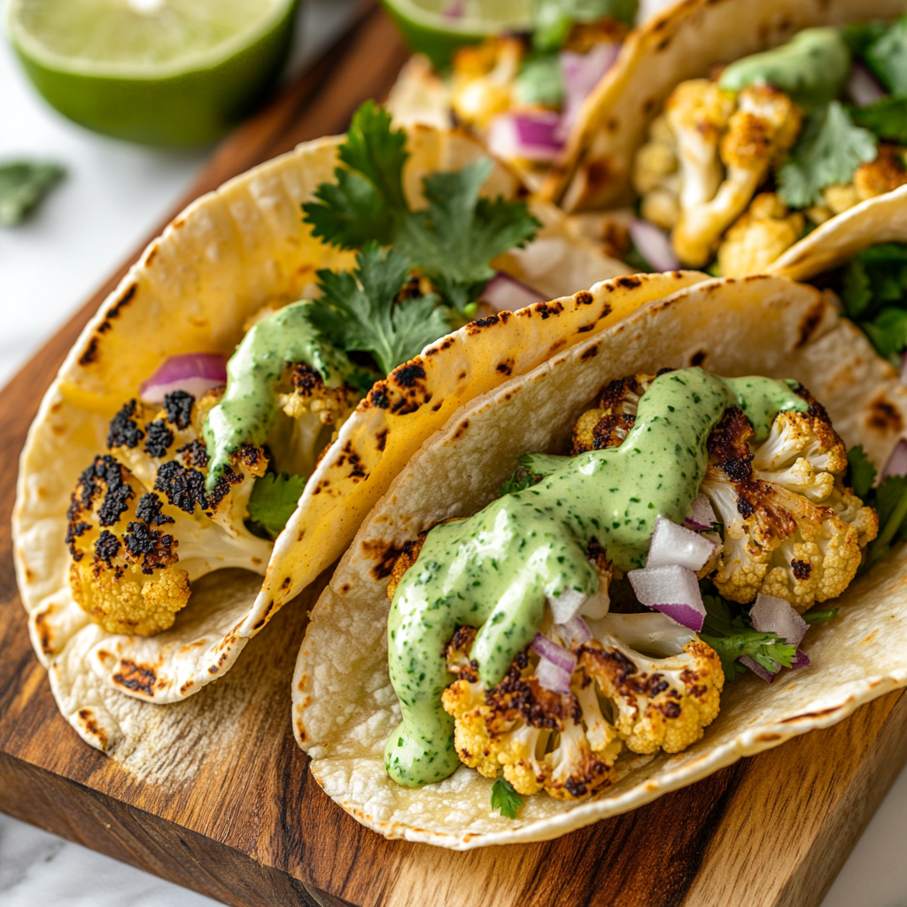 Cauliflower Tacos with Cilantro Lime Crema