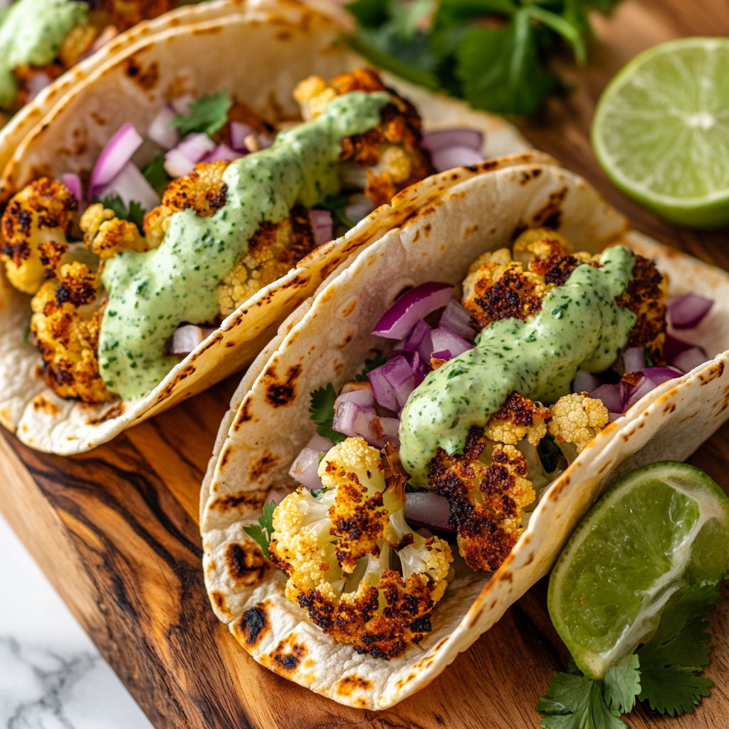 Cauliflower Tacos with Cilantro Lime Crema