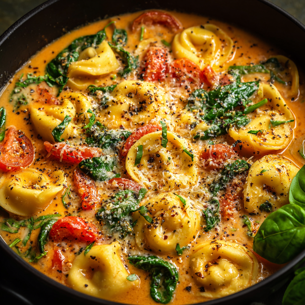 One Pot Creamy Spinach Tomato Tortellini (30-Minutes)