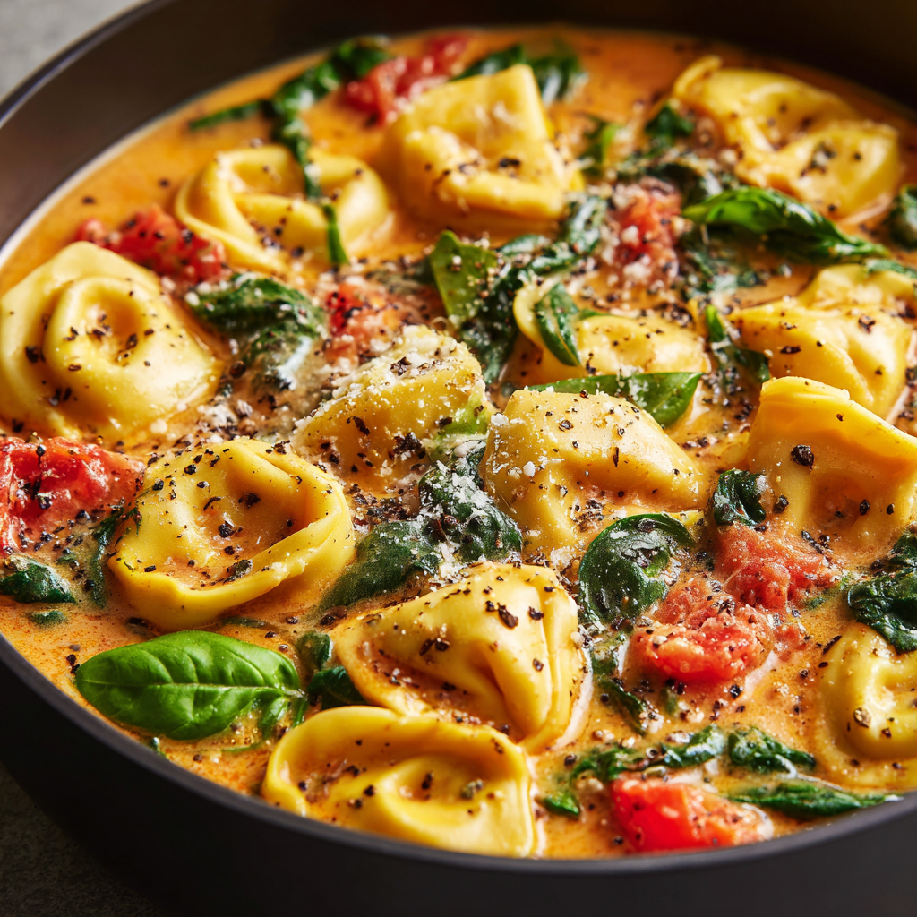 One Pot Creamy Spinach Tomato Tortellini (30-Minutes)