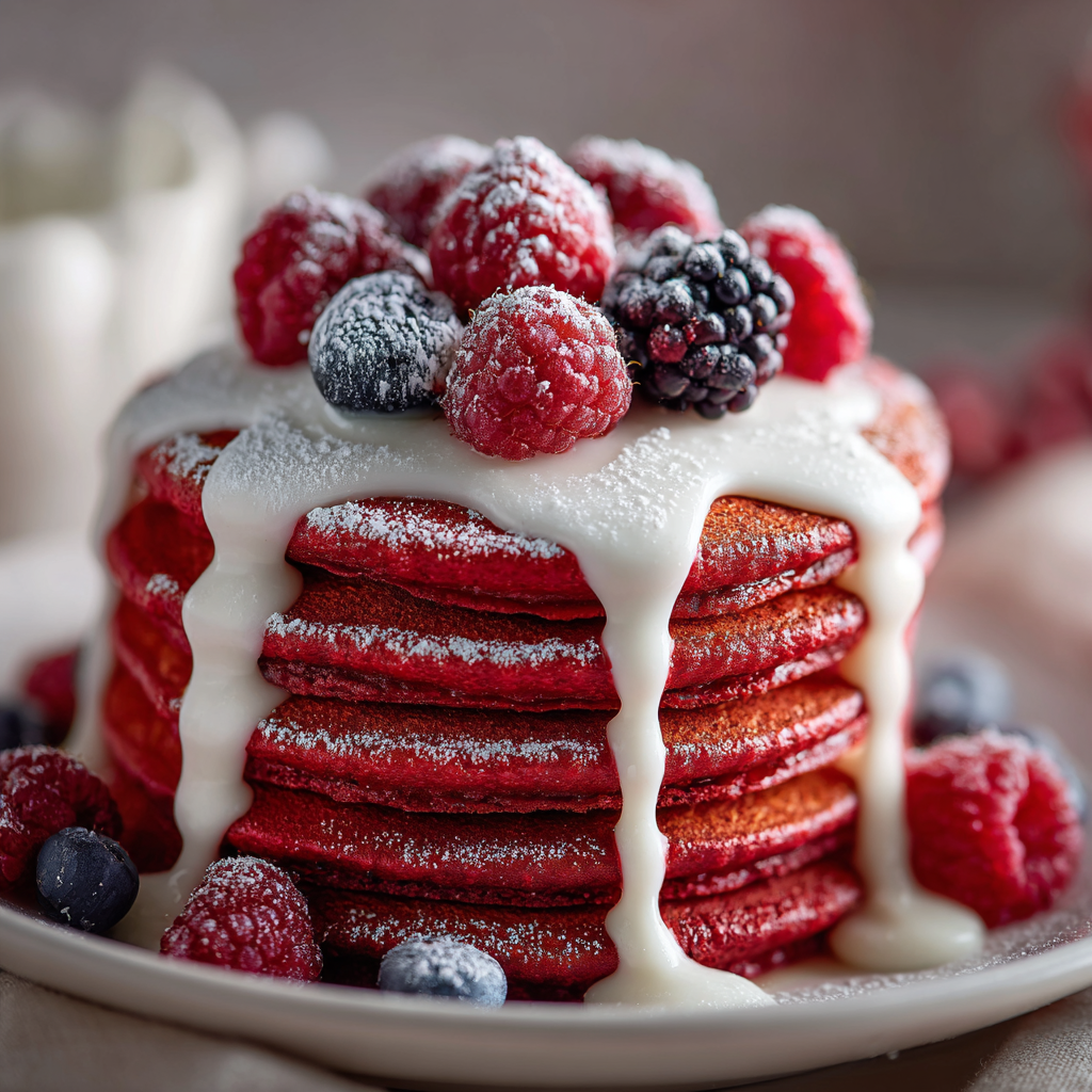 Decadent Red Velvet Pancakes