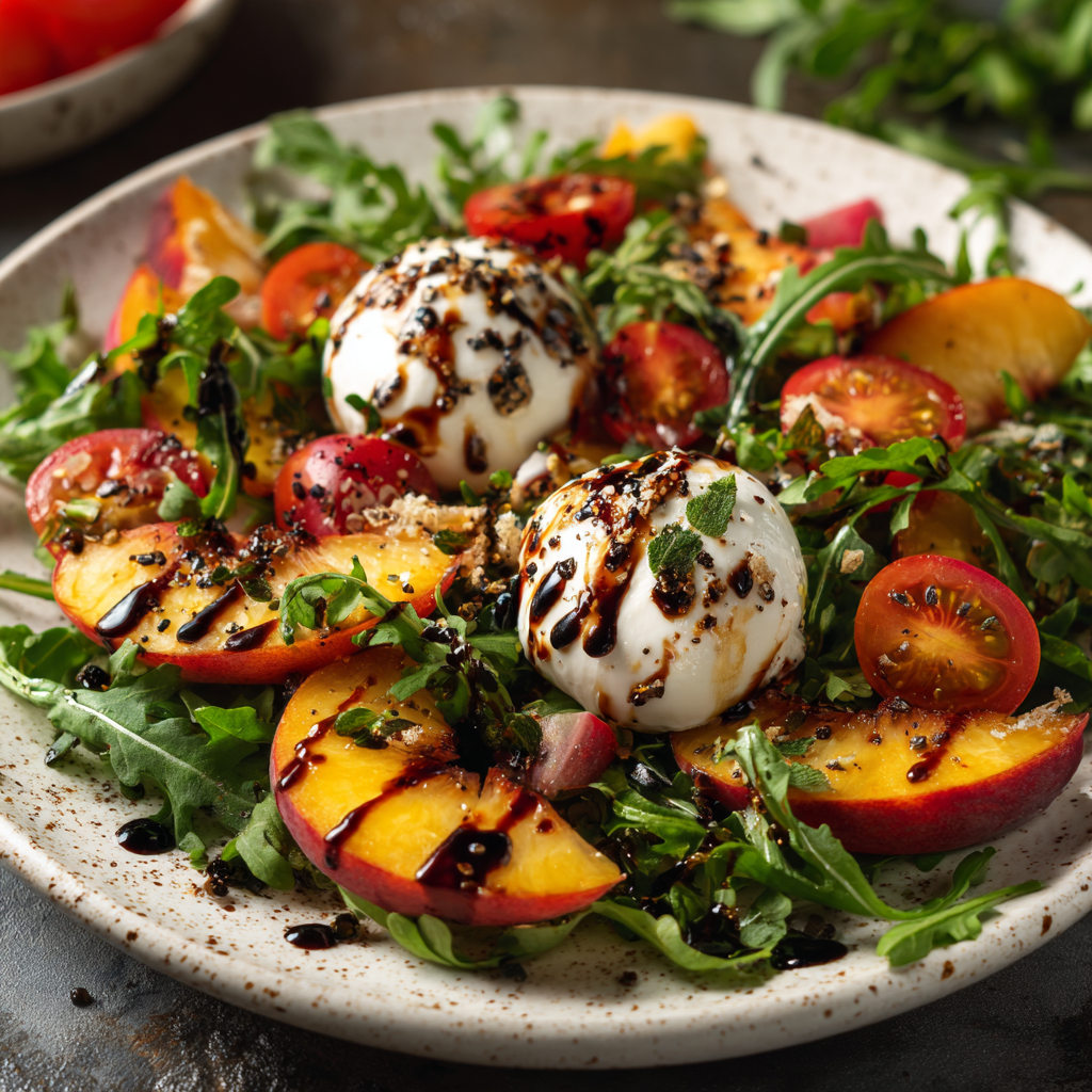 Fresh Peach Burrata Salad Recipe with Basil & Balsamic