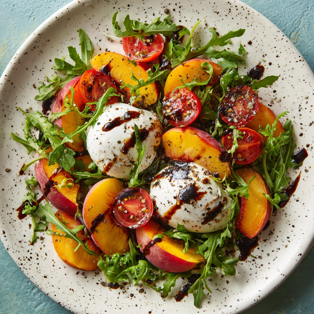 Fresh Peach Burrata Salad Recipe with Basil & Balsamic