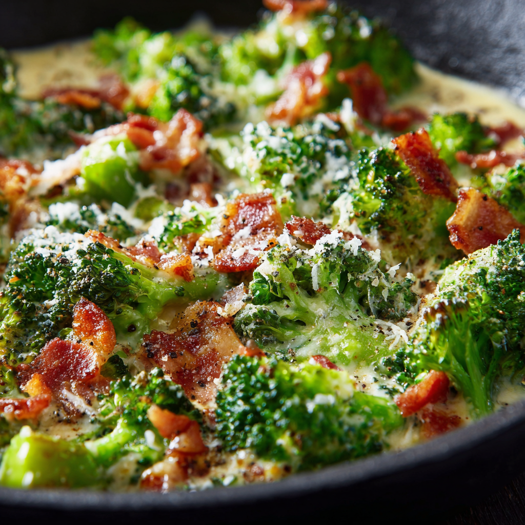 Creamy Garlic Parmesan Broccoli with Bacon