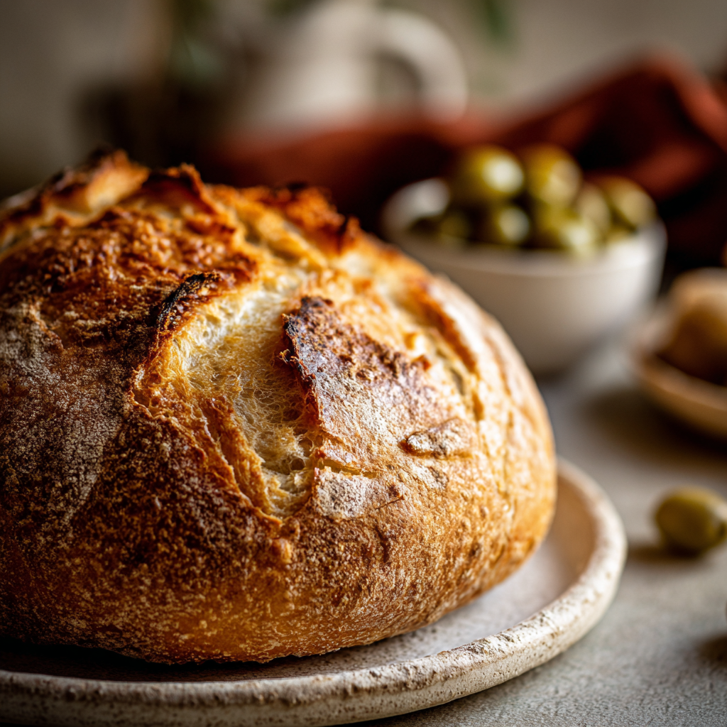 Mediterranean Garlic and Olive Artisan Bread