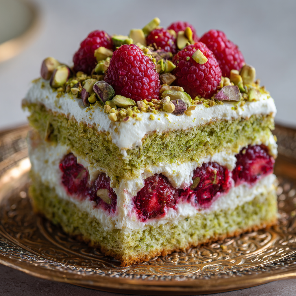 Heavenly Pistachio Raspberry Dream Cake