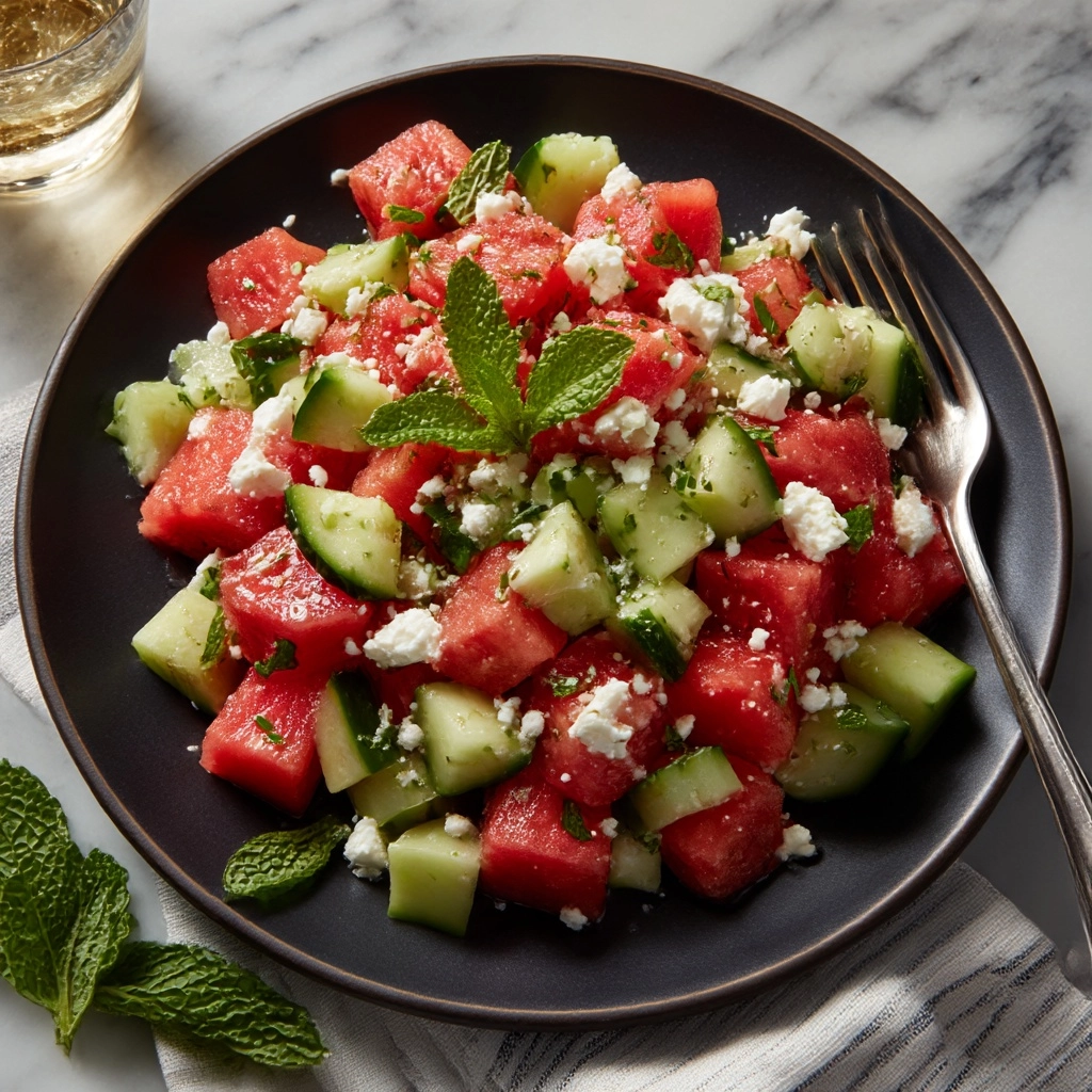 Watermelon Salad with Feta and Cucumber Recipe