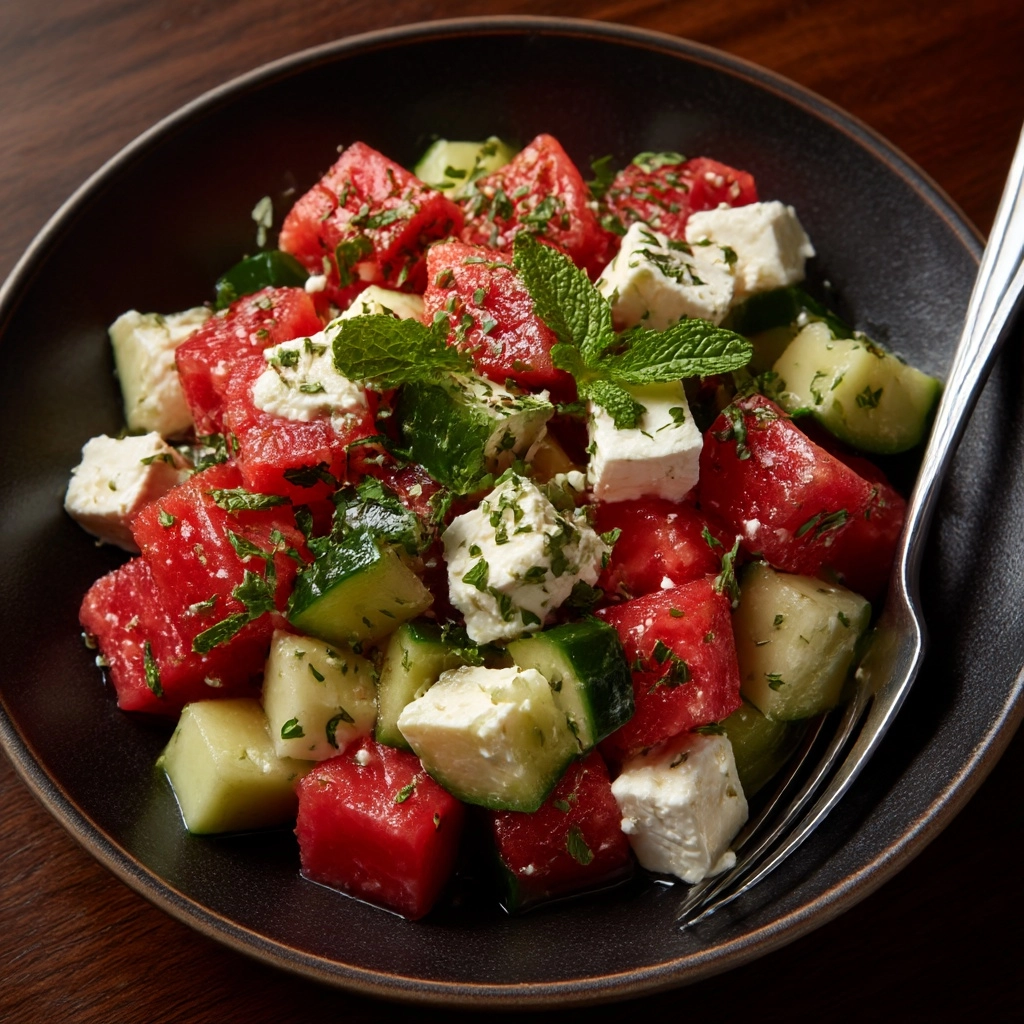 Watermelon Salad with Feta and Cucumber Recipe - Recipe Image
