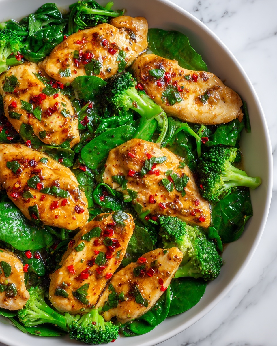Garlic Chicken with Broccoli and Spinach Recipe - Recipe Image