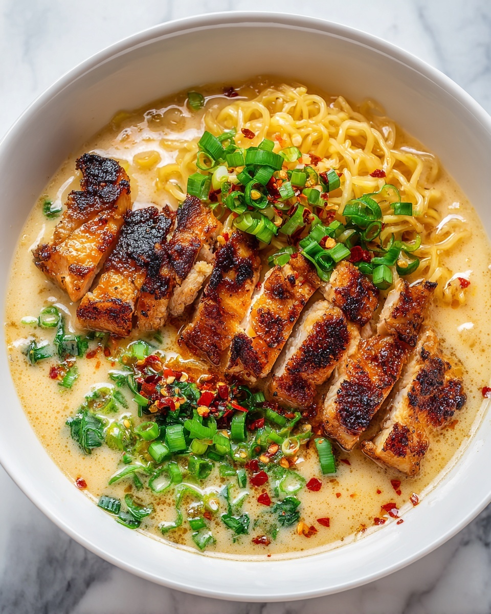 Fiery Chicken Ramen with Creamy Garlic Sauce Recipe - Recipe Image