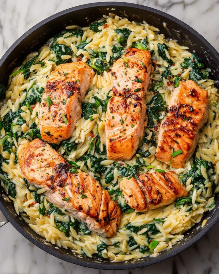 One Skillet Lemon Parmesan Salmon with Orzo Recipe