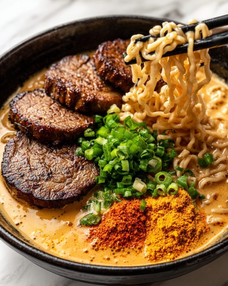 Fiery Chicken Ramen with Creamy Garlic Sauce Recipe