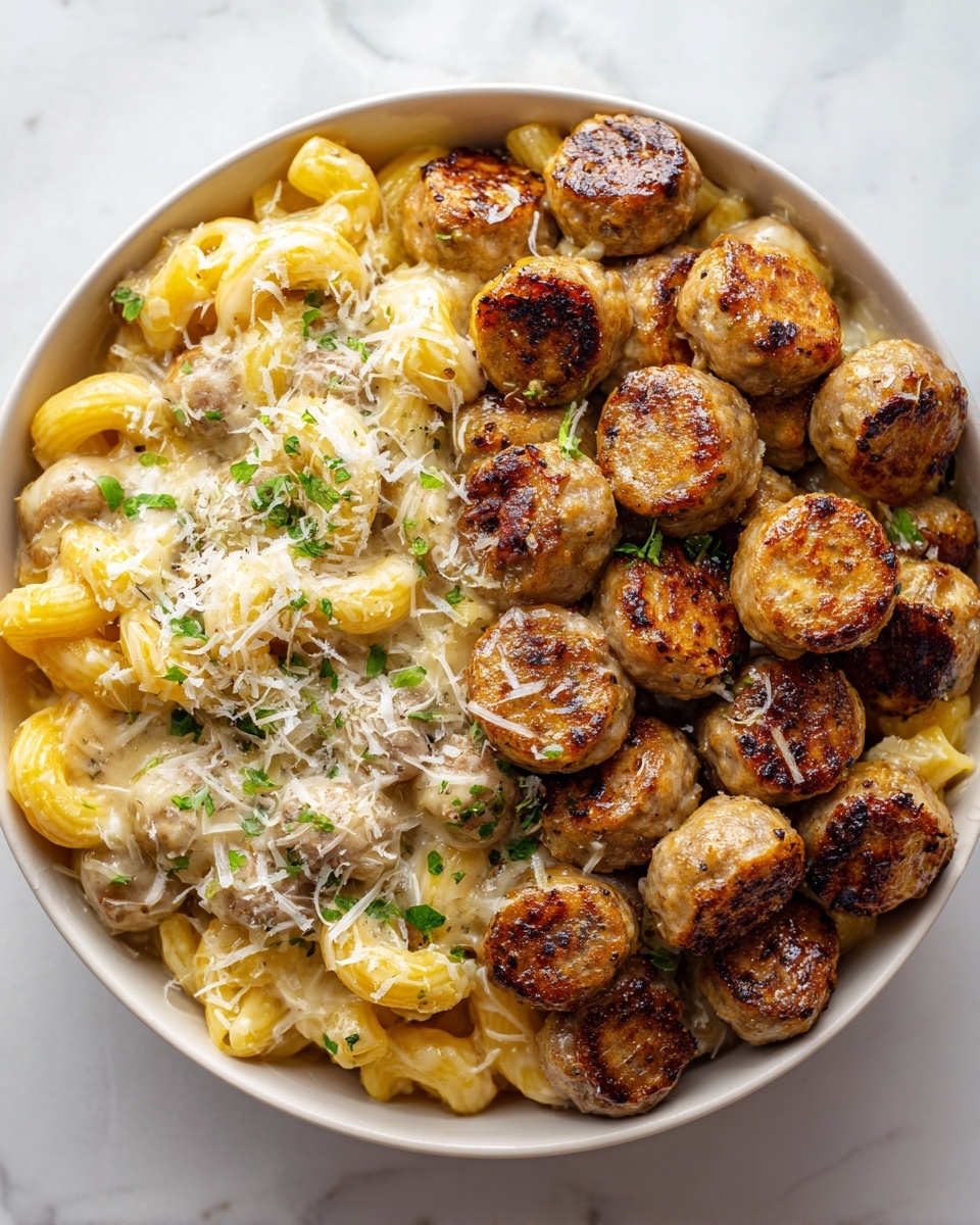 Garlic Butter Sausage Bites with Creamy Parmesan Pasta Recipe - Recipe Image