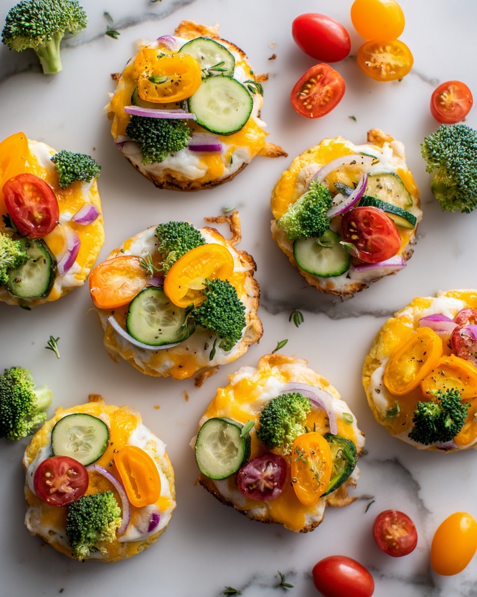 Mini Veggie Pizzas on Cauliflower Crust Recipe - Recipe Image