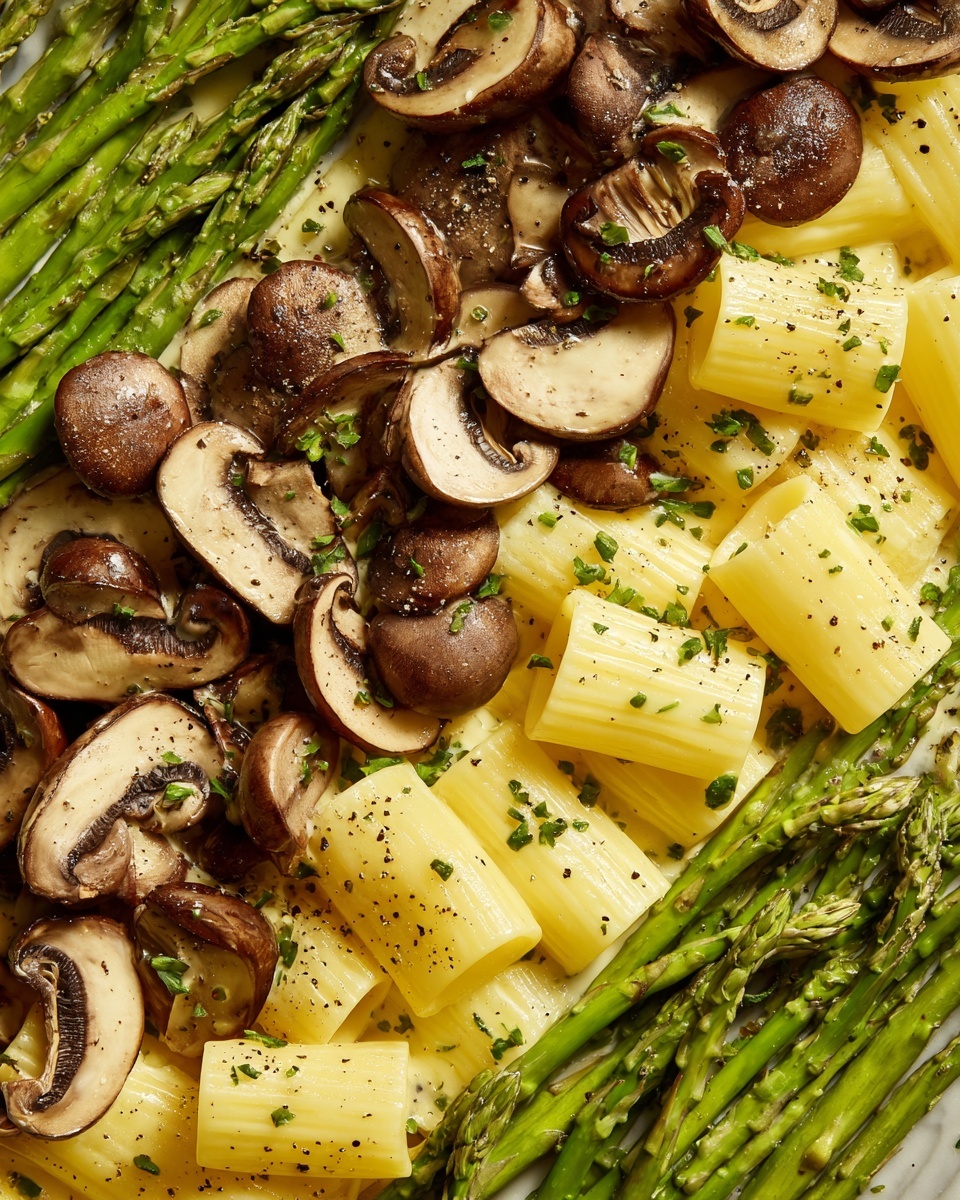 Creamy Mushroom and Asparagus Chicken Penne Recipe - Recipe Image