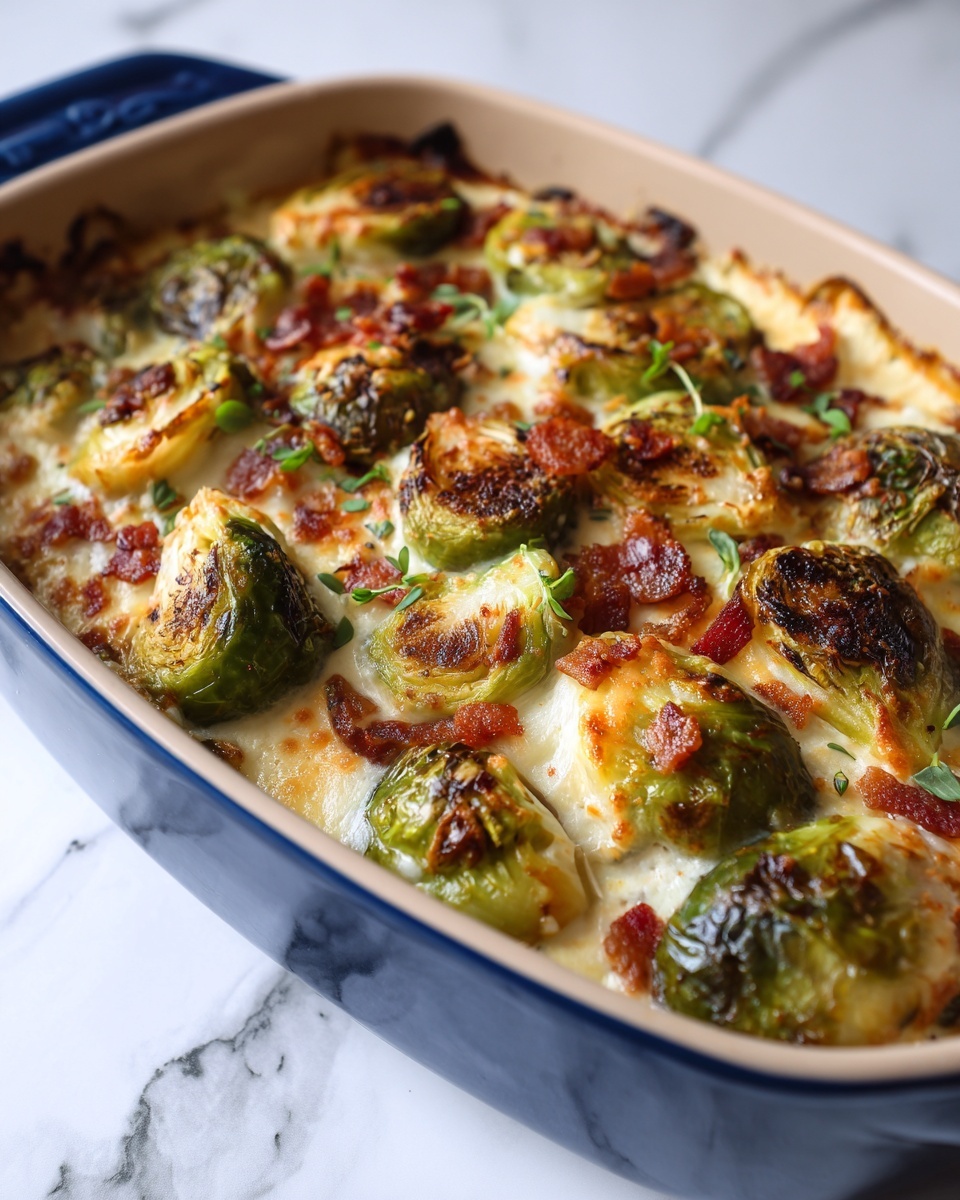 Creamy Baked Brussels Sprouts with Parmesan and Mozzarella Recipe - Recipe Image