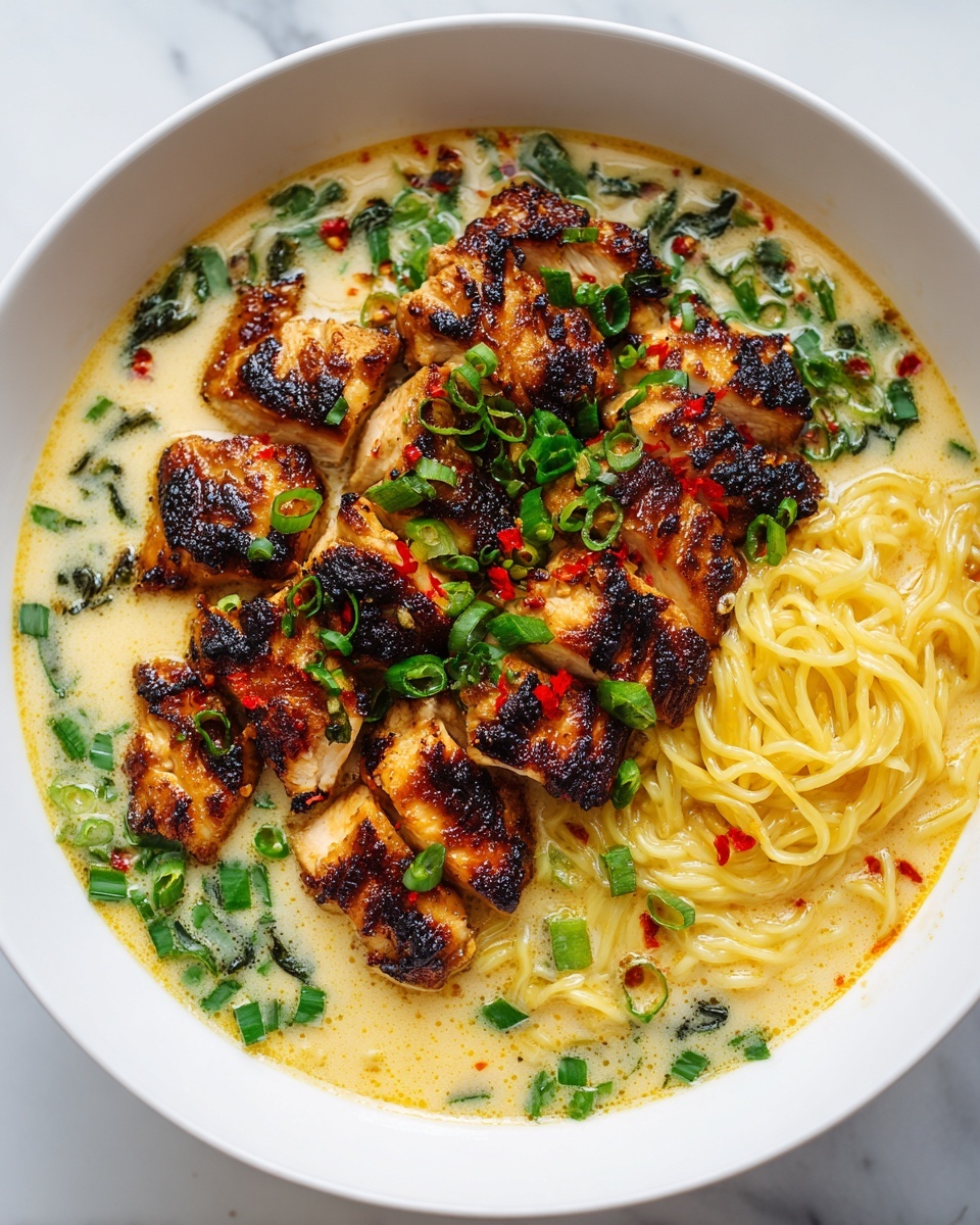 Fiery Chicken Ramen with Creamy Garlic Sauce Recipe - Recipe Image