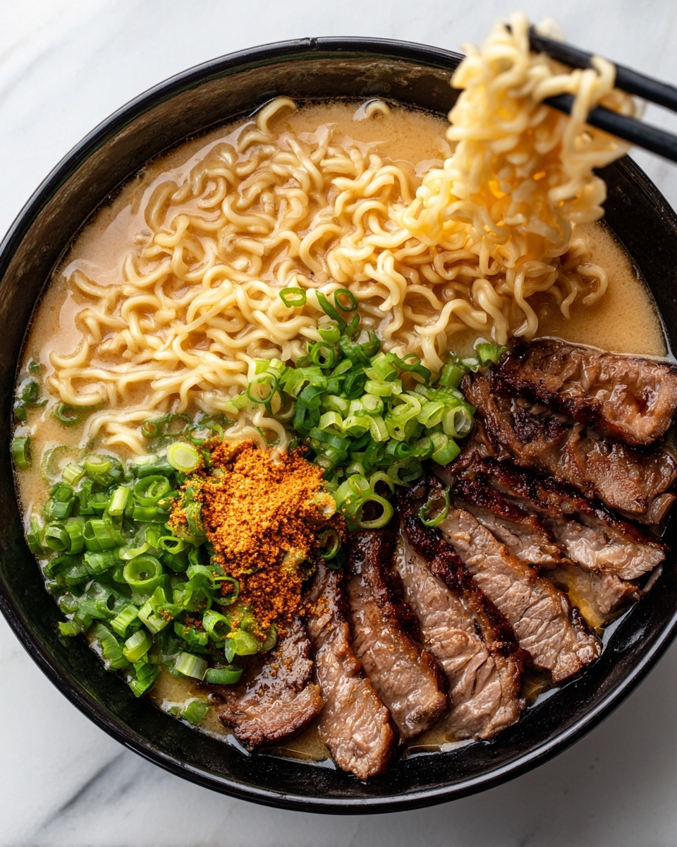 Fiery Chicken Ramen with Creamy Garlic Sauce Recipe - Recipe Image