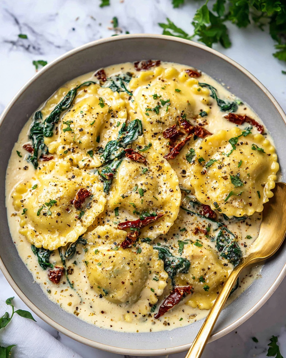 Creamy Tuscan Ravioli Recipe - Recipe Image