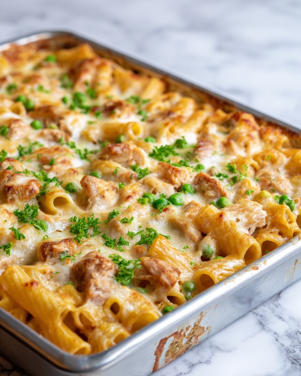 Creamy Chicken Pot Pie Pasta Bake Recipe - Recipe Image