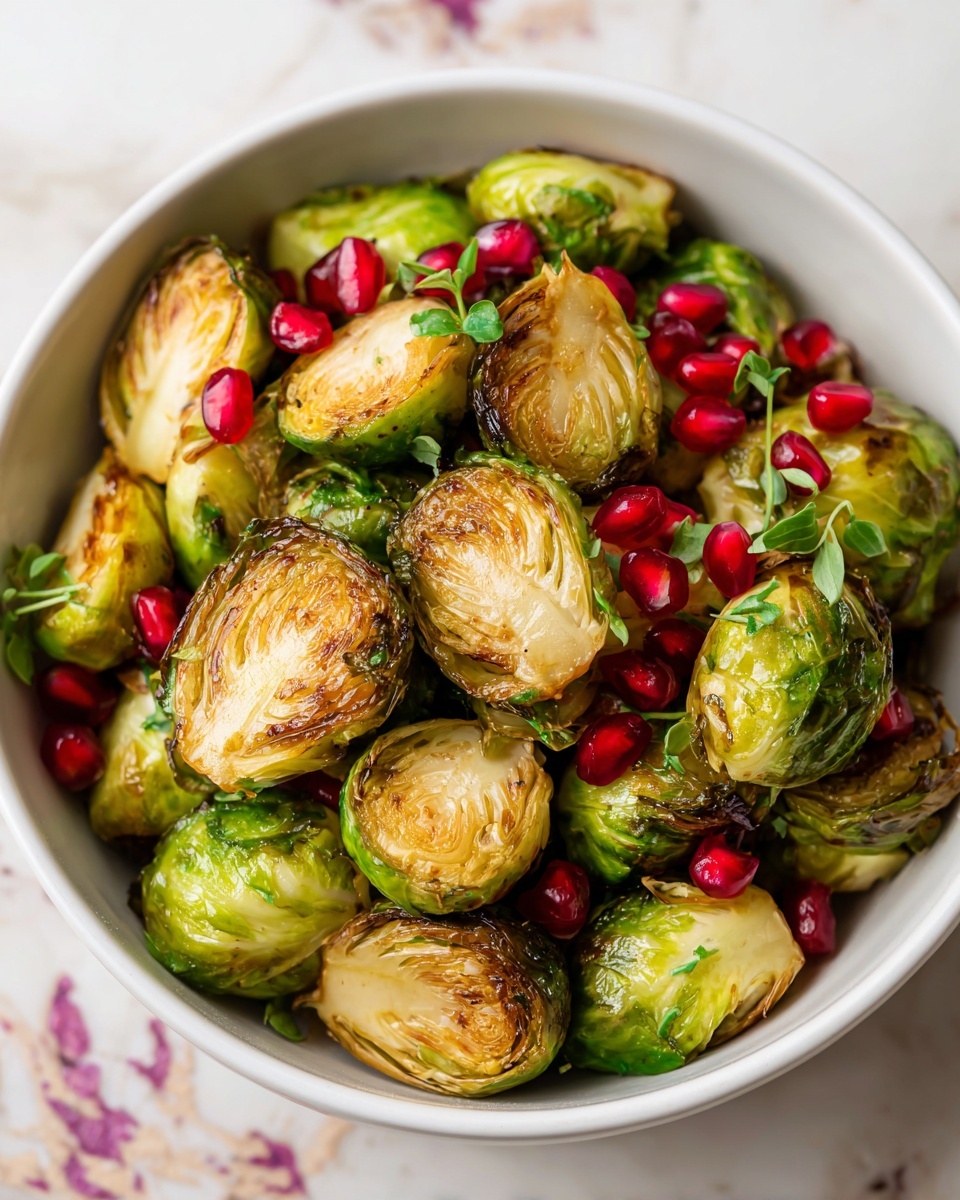 Balsamic Glazed Brussels Sprouts with Pomegranate Seeds Recipe - Recipe Image