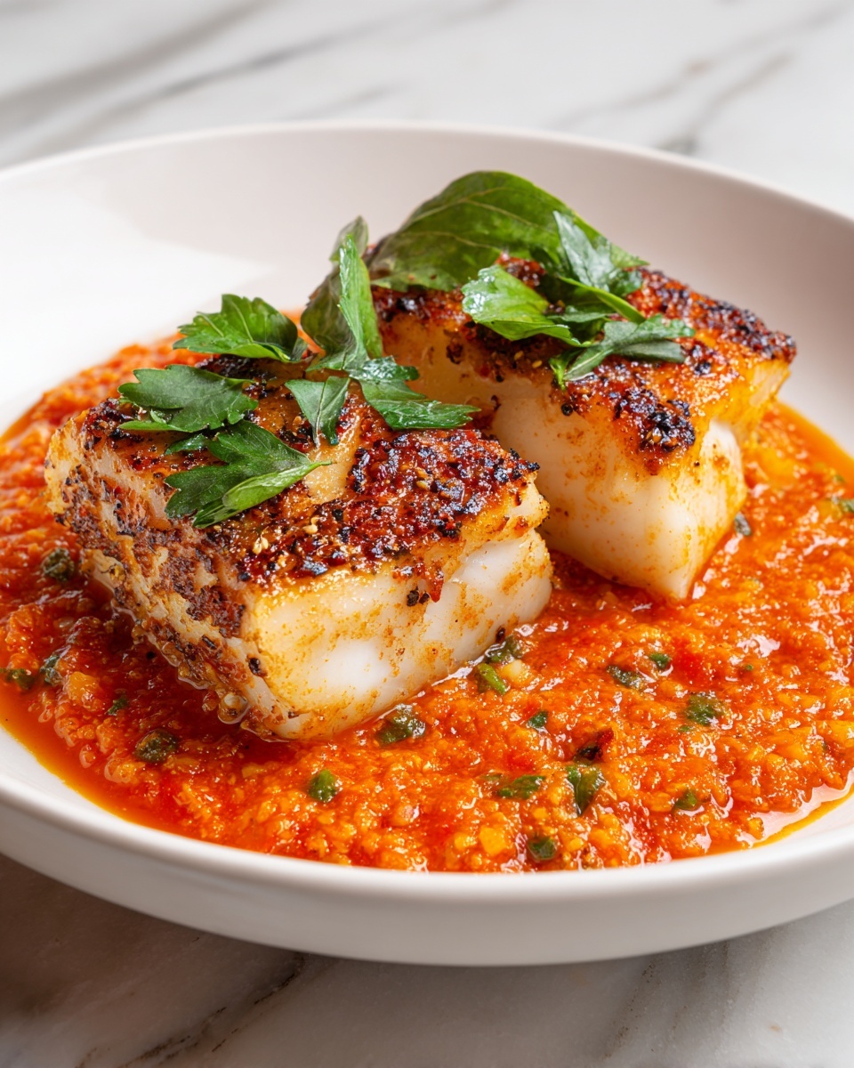 Grilled Cod with Homemade Romesco Sauce Recipe - Recipe Image