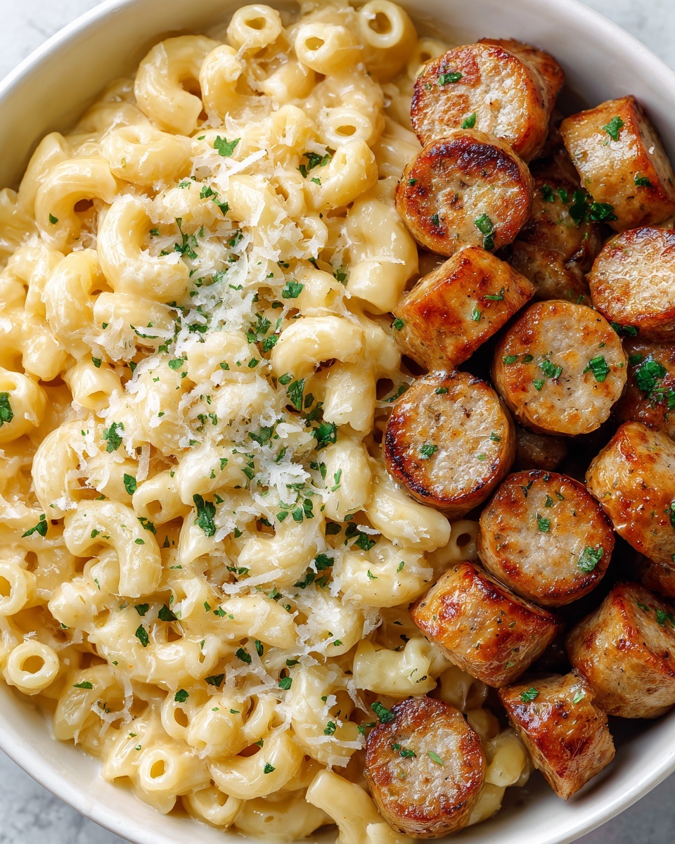 Garlic Butter Sausage Bites with Creamy Parmesan Pasta Recipe - Recipe Image