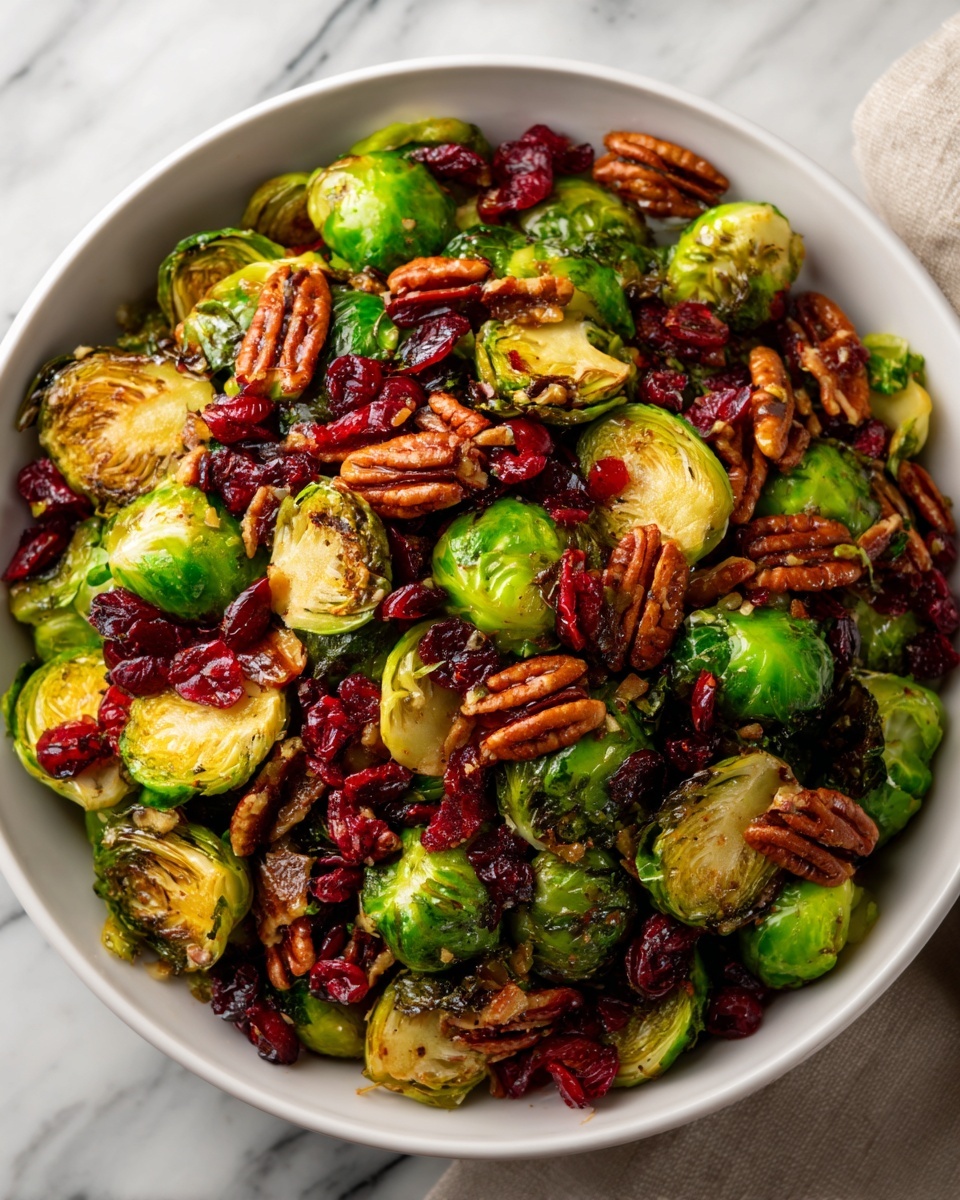 Balsamic Roasted Brussels Sprouts with Cranberries & Pecans Recipe - Recipe Image