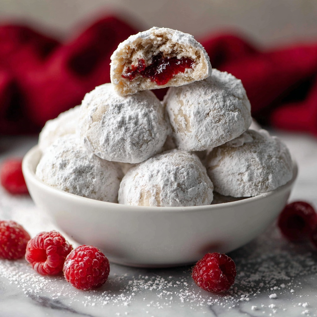 Raspberry Almond Snowball Cookies with Jam Filling Recipe - Recipe Image