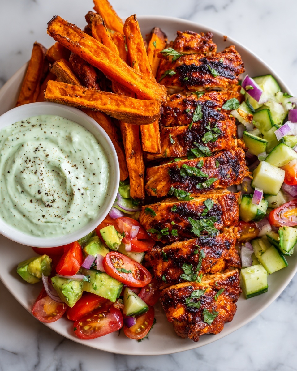 Chicken with Sweet Potato Fries & Avocado Salsa Recipe - Recipe Image