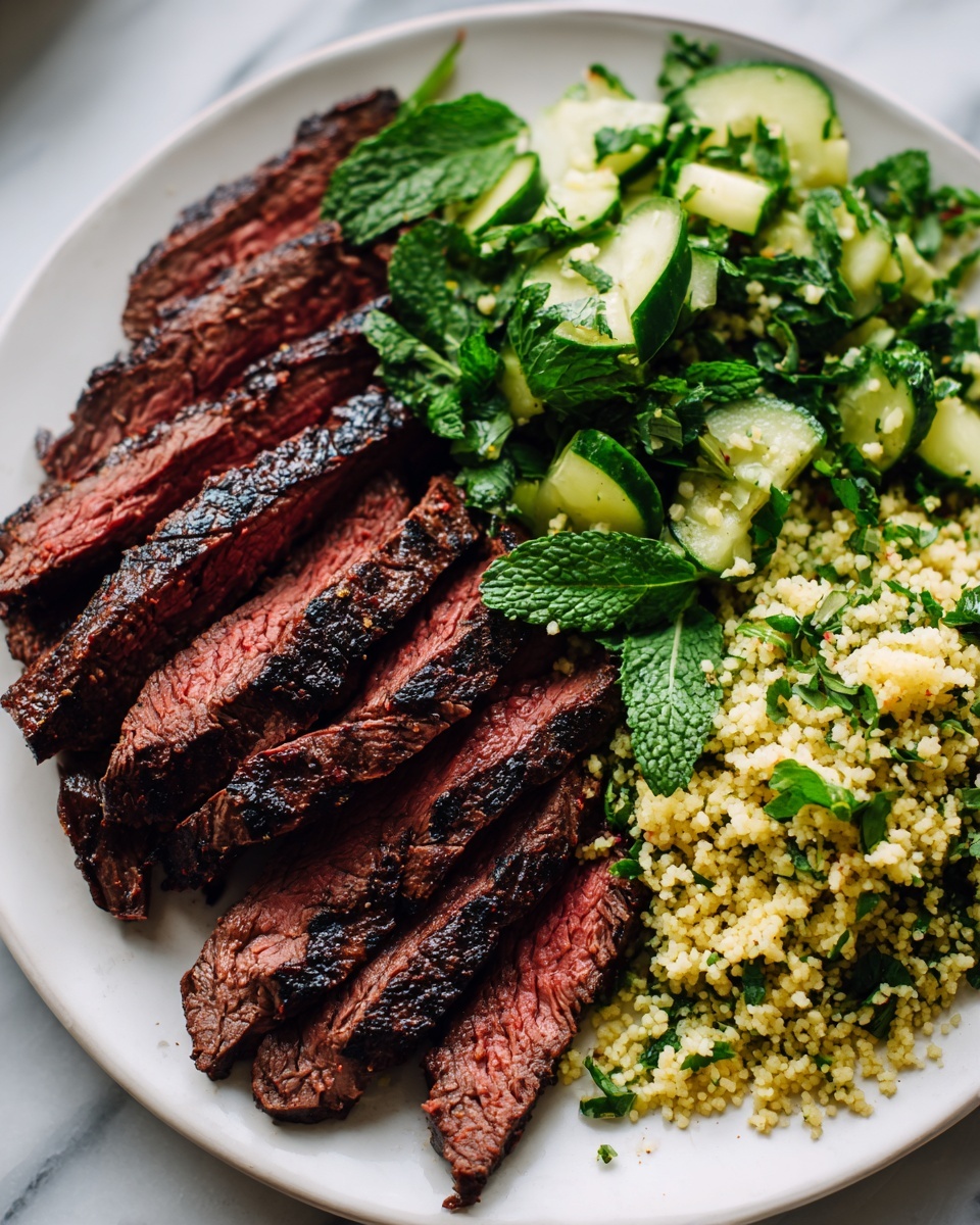 Grilled Skirt Steak with Lemon Herb Couscous Salad Recipe - Recipe Image