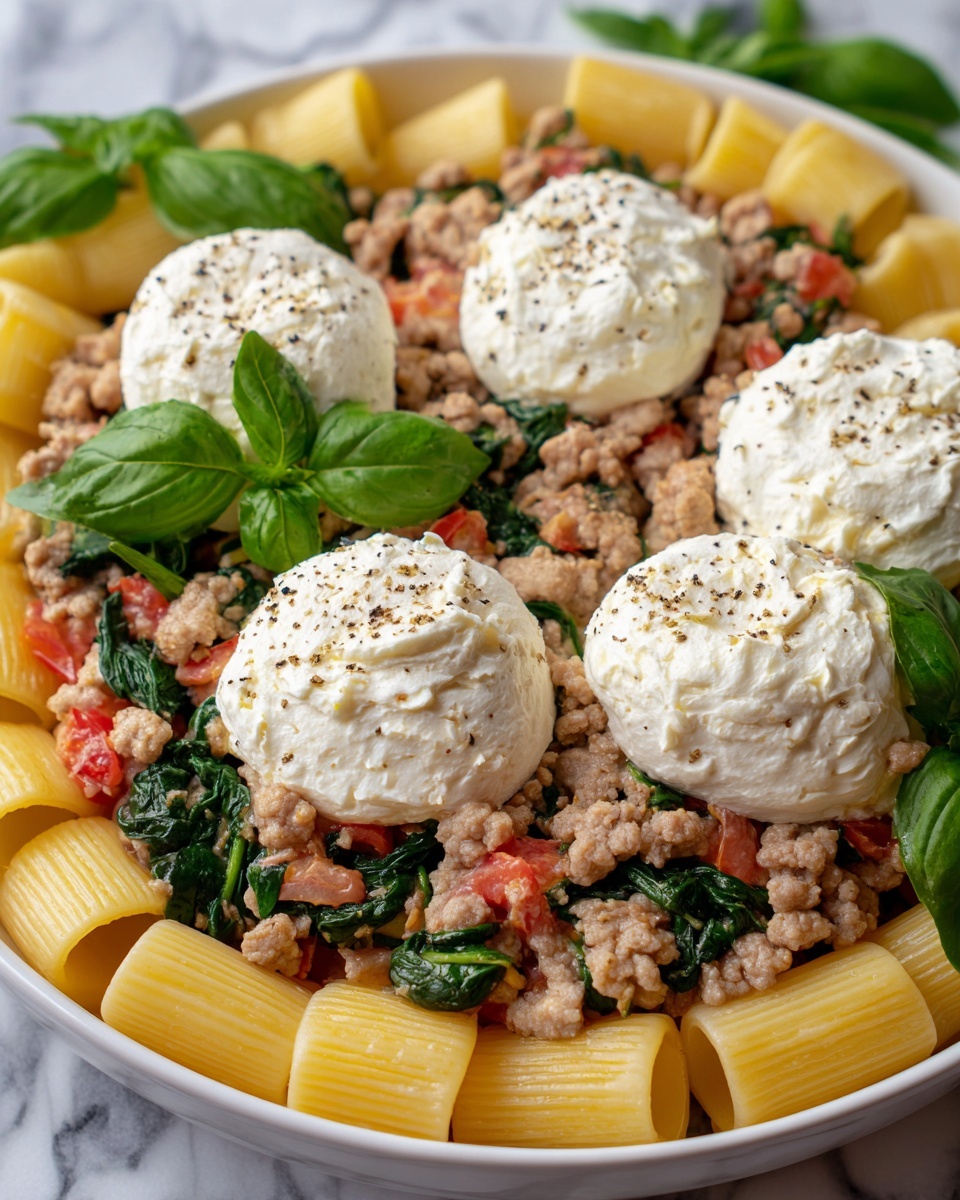 One Pot Lemony Pasta with Sausage, Broccoli Rabe, and Burrata Recipe - Recipe Image